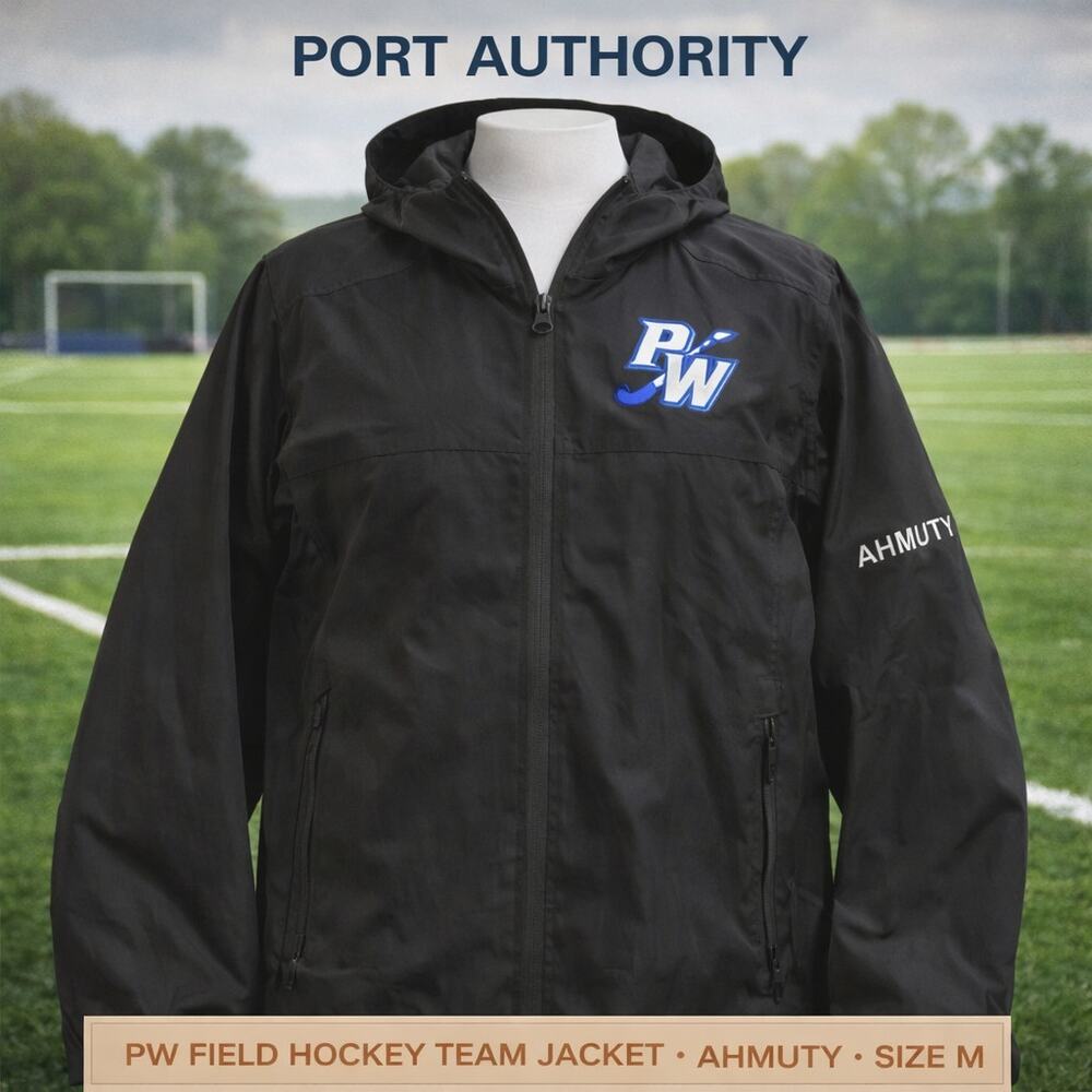 Port Authority PW Field Hockey Team Jacket Black Hooded Windbreaker Size M